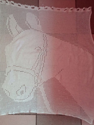 Vintage crochet curtain with horse design like new