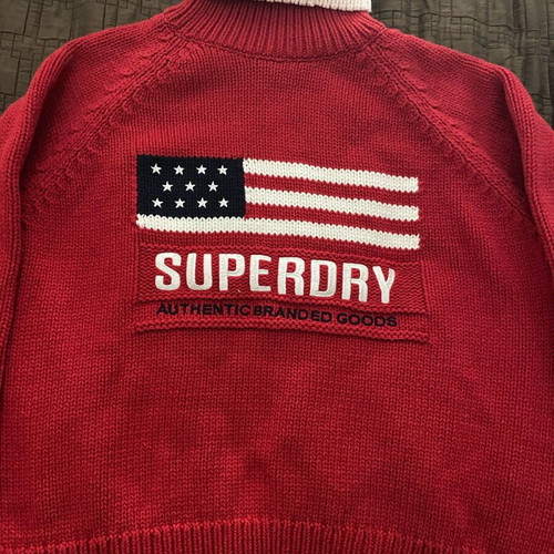 Πουλόβερ Superdry κόκκινο, βαμβακερό, μέγεθος 38, καινούργιο