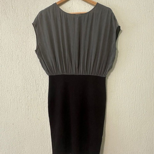 YAS silk blend dress with olive top and black skirt