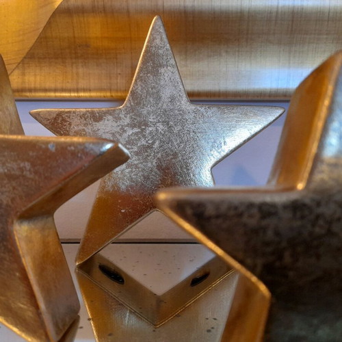 Set of 3 Christmas stars like new, brushed gold