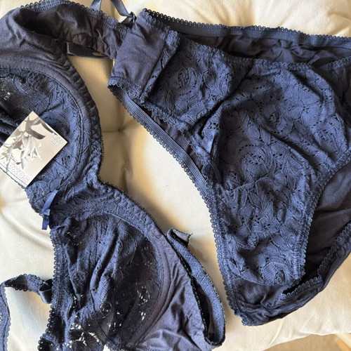Lingerie set new, dark blue, size 80 B, 100% cotton