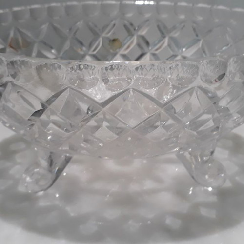 Glass serving dish used, gondola shape with small feet