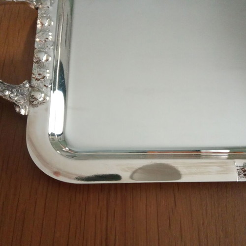 Silver-plated rectangular tray new, silver color with handles 40x18cm