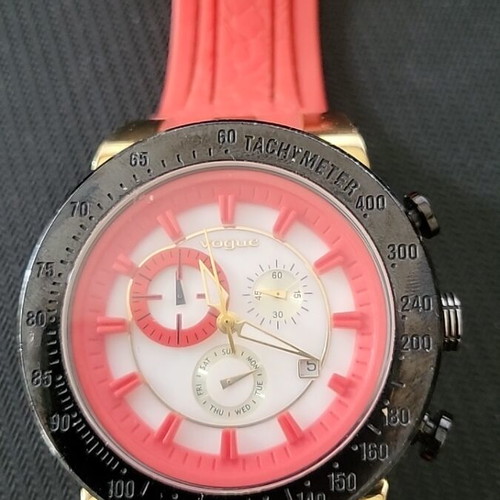 Vogue wristwatch like new with red rubber strap, 10atm, chronograph
