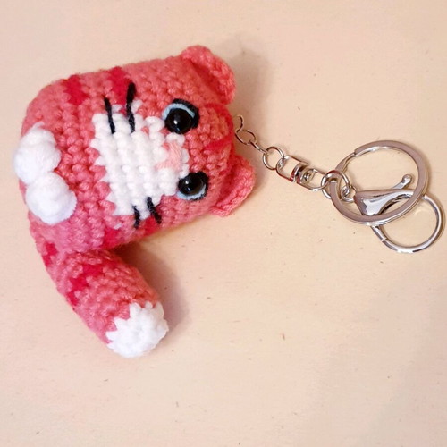 Pink Amigurumi Cat Bag Charm Keychain Handmade New