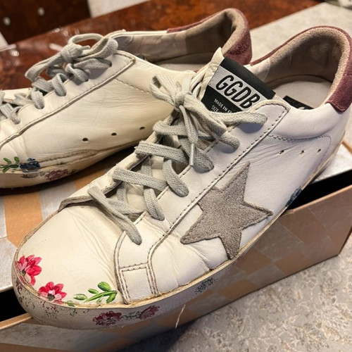 Golden Goose women's shoes with handmade floral design