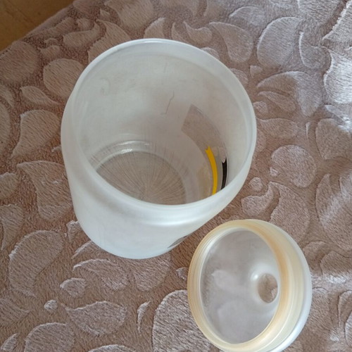 Large glass storage jar used, matte finish, 15 cm height