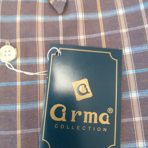 Arma men's short-sleeve checked shirt new, size M, brown multicolor