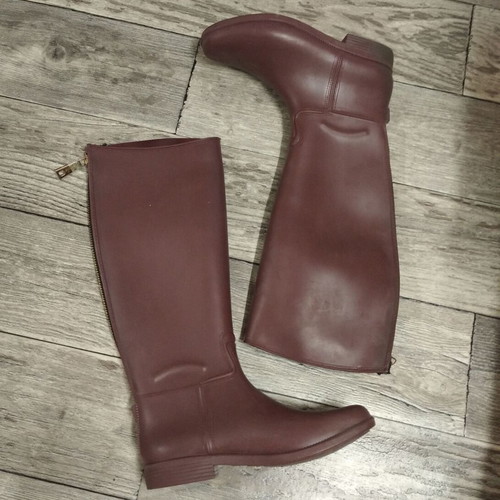 Women's rubber knee-high boots, cherry red, size 36