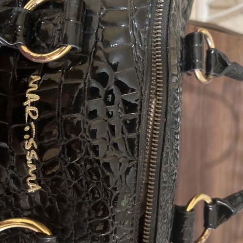 Martissima black croco pattern barrel handbag