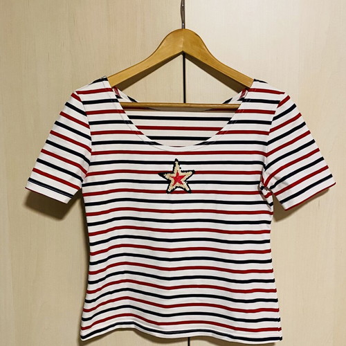 M&S striped lycra blouse new, white with blue and red stripes
