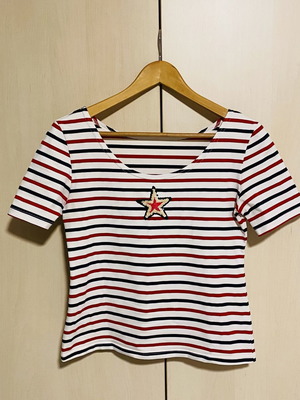 M&S striped lycra blouse new, white with blue and red stripes