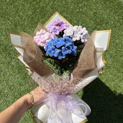 Handmade bouquet of chenille hydrangeas, new