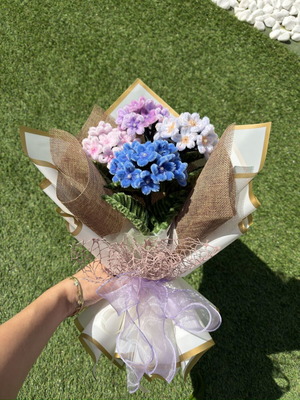 Handmade bouquet of chenille hydrangeas, new