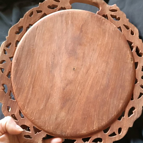 Carved wooden tray used, handmade vintage from India