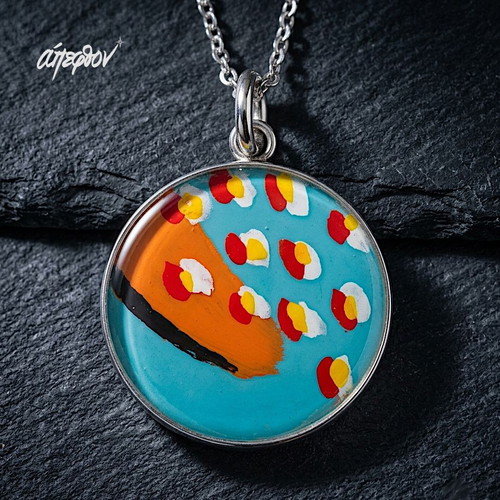 Reflexion Necklace with Hand-Painted Abstract Pendant by Άπεφθον