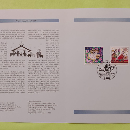 German stamps 1998 first day cover Bonn, 2 unsealed sheets