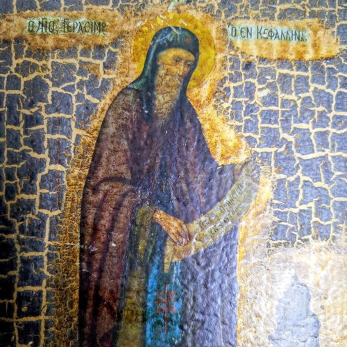 Saint Gerasimos of Kefalonia decorative icon used, vintage style