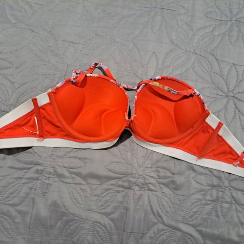 Balconette bikini top with super push-up support No S like new, red multicolor