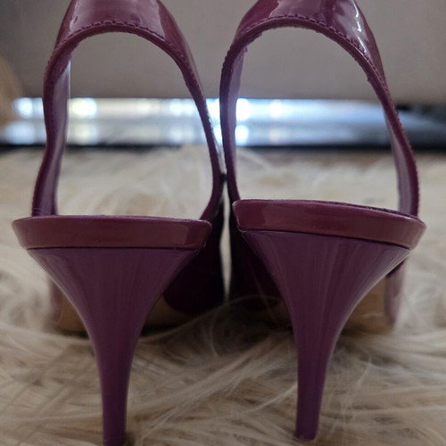 Tod's Patent Leather Peep Toe Slingback Pumps Used Purple