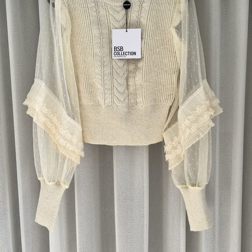 BSB sweater with transparent sleeves, ivory
