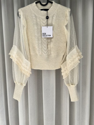 BSB sweater with transparent sleeves, ivory