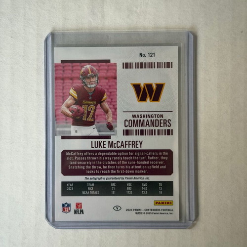 Panini Contenders Football 2024 Luke McCaffrey Rookie Ticket On Card Auto new