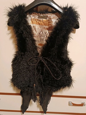 Black down vest new with leather cords
