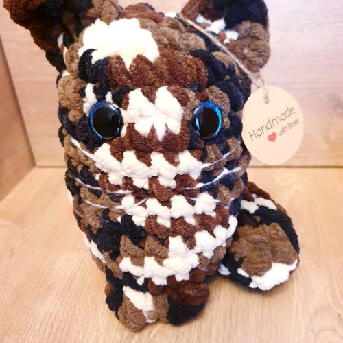 Amigurumi Cat Doll Brown Black Knitted Handmade New