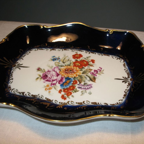 Limoges porcelain platter like new, painted with Cobalt Blue