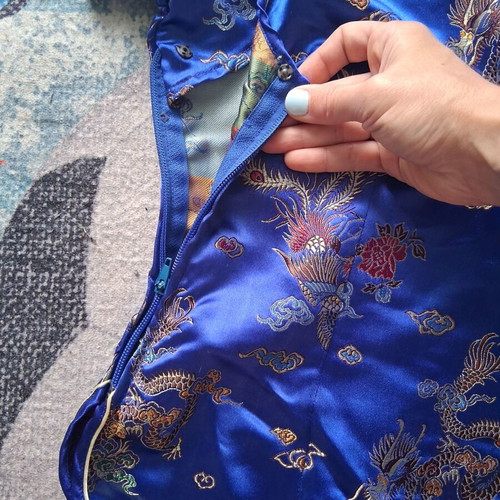 Chinese blouse XS used with broken zipper, vintage satin fabric