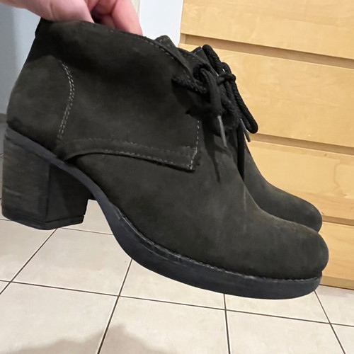 Elege ankle boots used, size 38, green leather suede