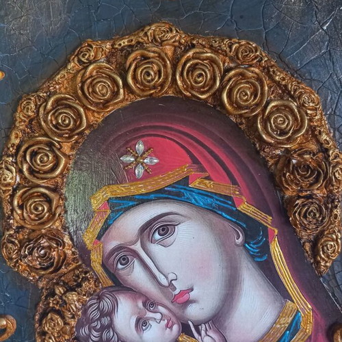 Handmade icon of Panagia on wood 30x40 cm new