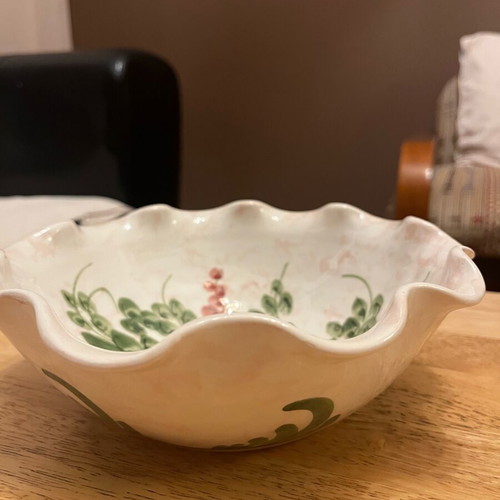 Vintage Handmade Fruit Bowl signed "CHRIST" with floral design