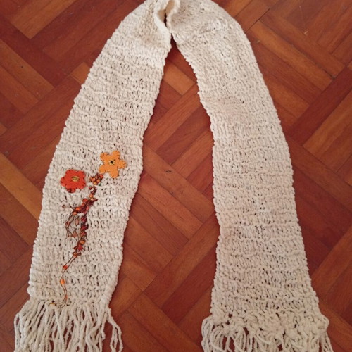 Knitted scarf for girl with handmade embroidery, used