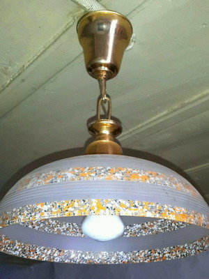 Vintage ceiling light used, glass and brass suspension