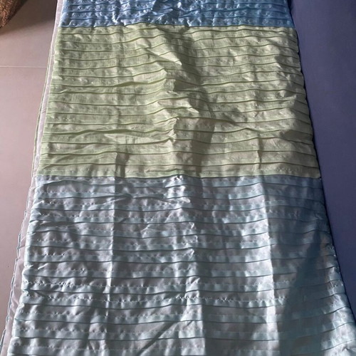 End of the bed cover blue and green satin feel silky soft 64x240cm like new