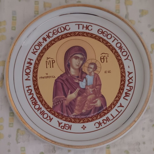 Porcelain decorative plate of the Holy Monastery of the Dormition of the Theotokos Parnitha new