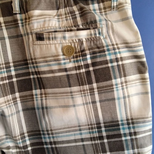 Men's checked bermuda shorts used, size 38, 100% cotton, blue and brown