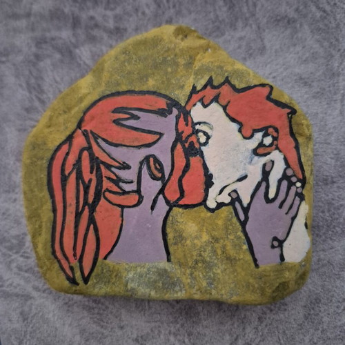 Decorative stone painted with tempera