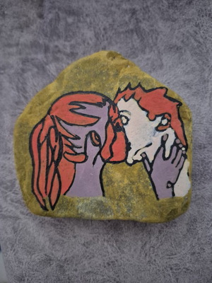 Decorative stone painted with tempera