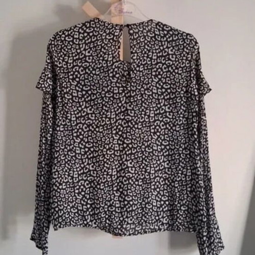 Women's leopard print blouse with frill, H&M, size medium, like new