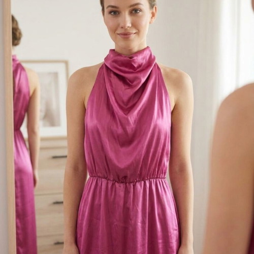 Satin dress, lightweight fabric, length 138cm, chest 35-45cm, elastic waist