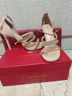 Chevalier Paris women's high heel sandals with rhinestones, nude