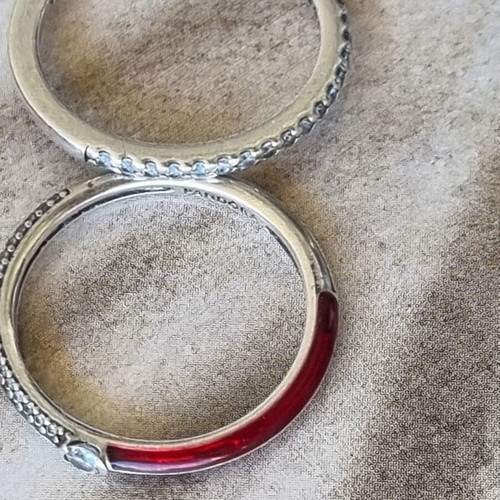 Pandora ME Pavé & Red Dual Ring and Pavé Ring set, size 54, silver