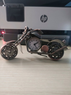 Handmade desk clock used, metal art motorcycle design