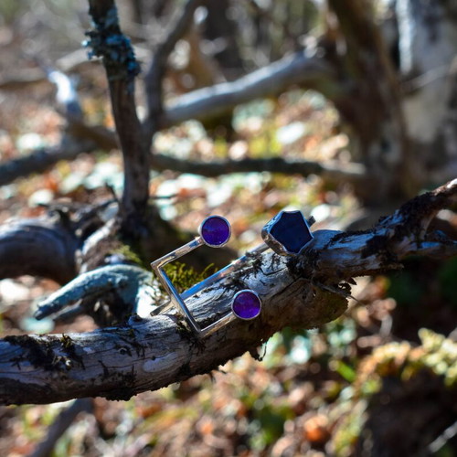 Handmade silver 950 bracelet with amethysts new, statement design
