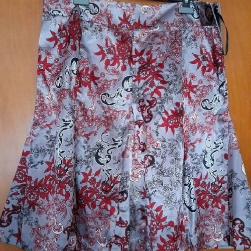 John Paul Richard satin skirt grey with red and pink flowers like new