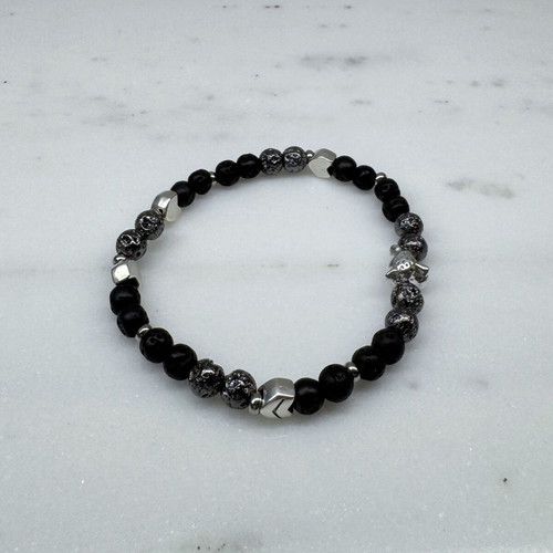 Men's bracelet with lava stones and silver elements new
