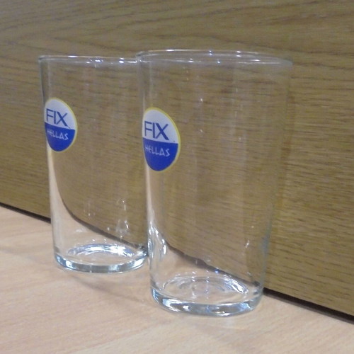 Fix Hellas beer set of two old promotional glasses 250ml used